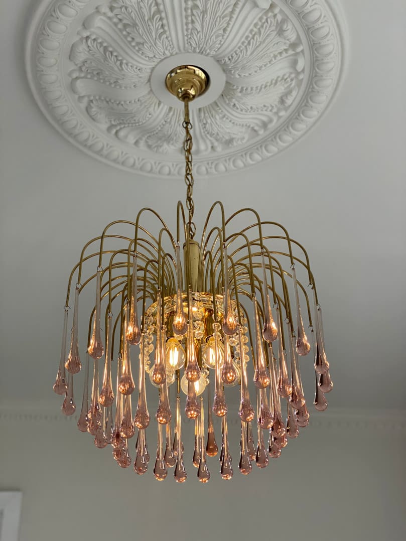 Vintage – Murano Teardrops Chandelier – 70s – Pink prisms - 47CM''DJoyfuzzy