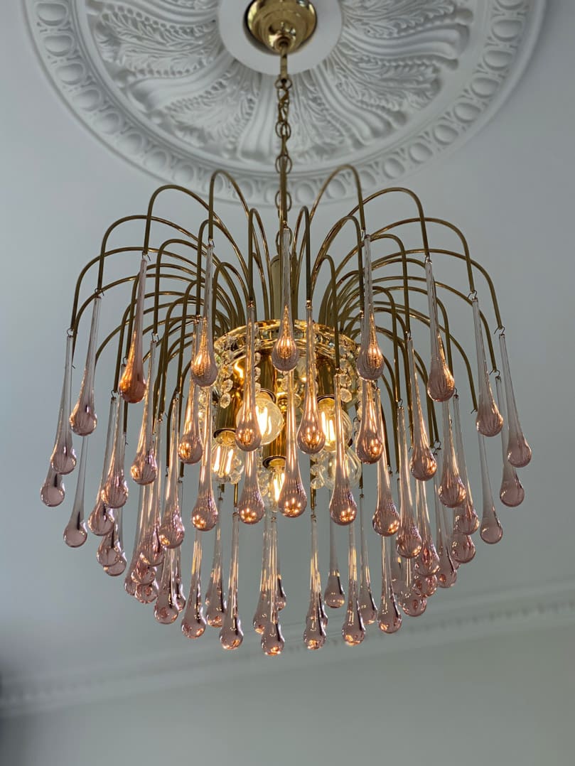 Vintage – Murano Teardrops Chandelier – 70s – Pink prisms - 47CM''DJoyfuzzy