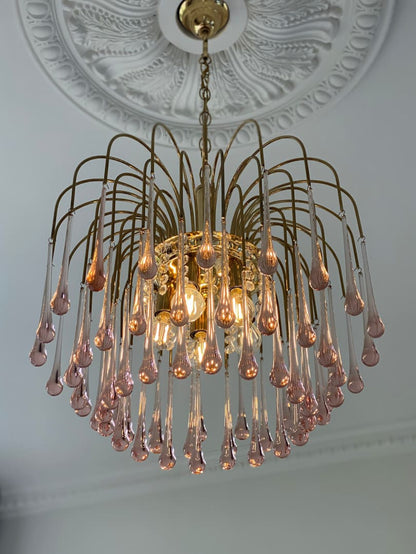 Vintage – Murano Teardrops Chandelier – 70s – Pink prisms - 47CM''DJoyfuzzy