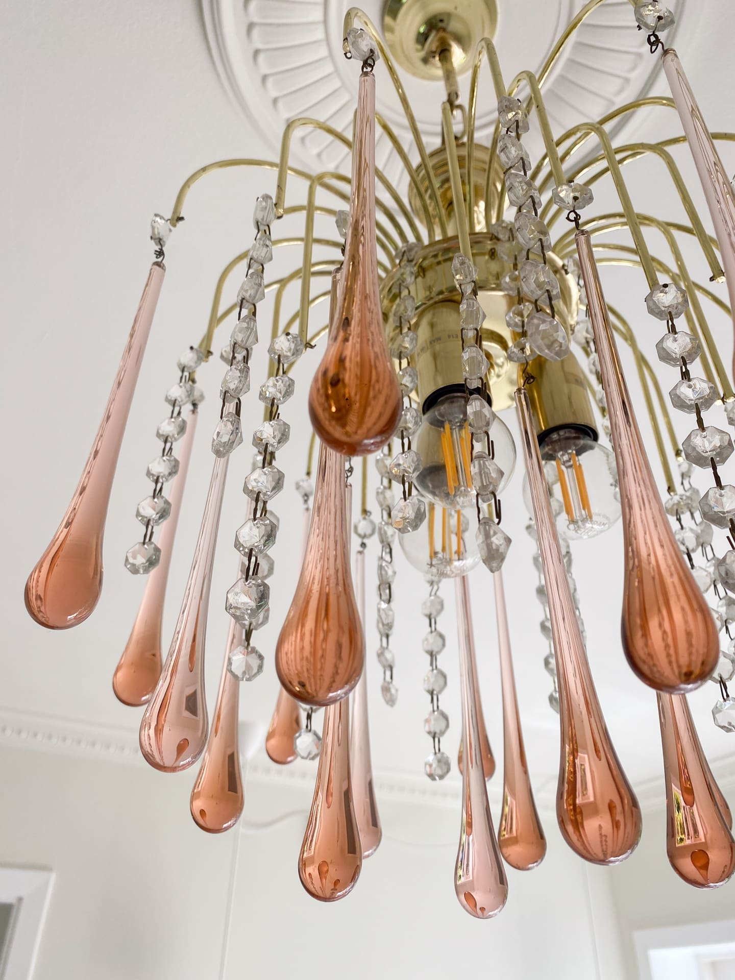 Vintage – Murano Teardrops Chandelier – 70s – Pink prisms - Joyfuzzy