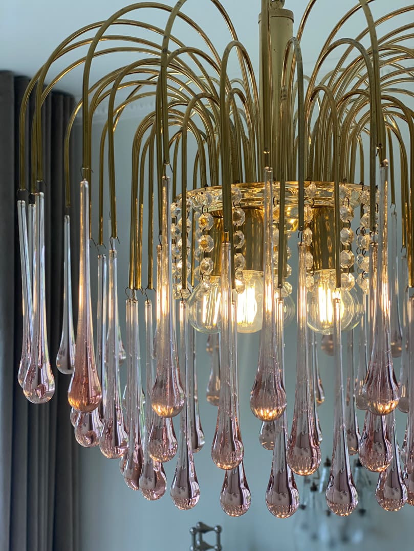 Vintage – Murano Teardrops Chandelier – 70s – Pink prisms - 47CM''DJoyfuzzy