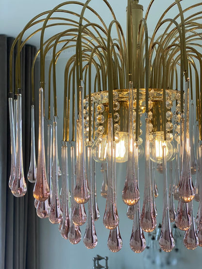 Vintage – Murano Teardrops Chandelier – 70s – Pink prisms - 47CM''DJoyfuzzy