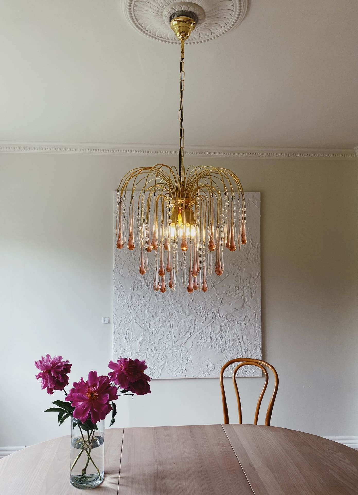Vintage – Murano Teardrops Chandelier – 70s – Pink prisms - Joyfuzzy