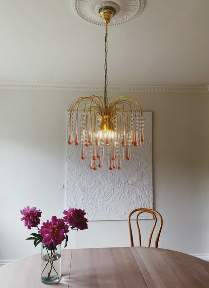 Vintage – Murano Teardrops Chandelier – 70s – Pink prisms - Joyfuzzy