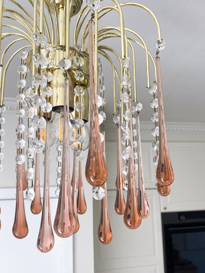 Vintage – Murano Teardrops Chandelier – 70s – Pink prisms - Joyfuzzy