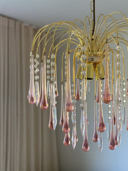 Vintage – Murano Teardrops Chandelier – 70s – Pink prisms - Joyfuzzy