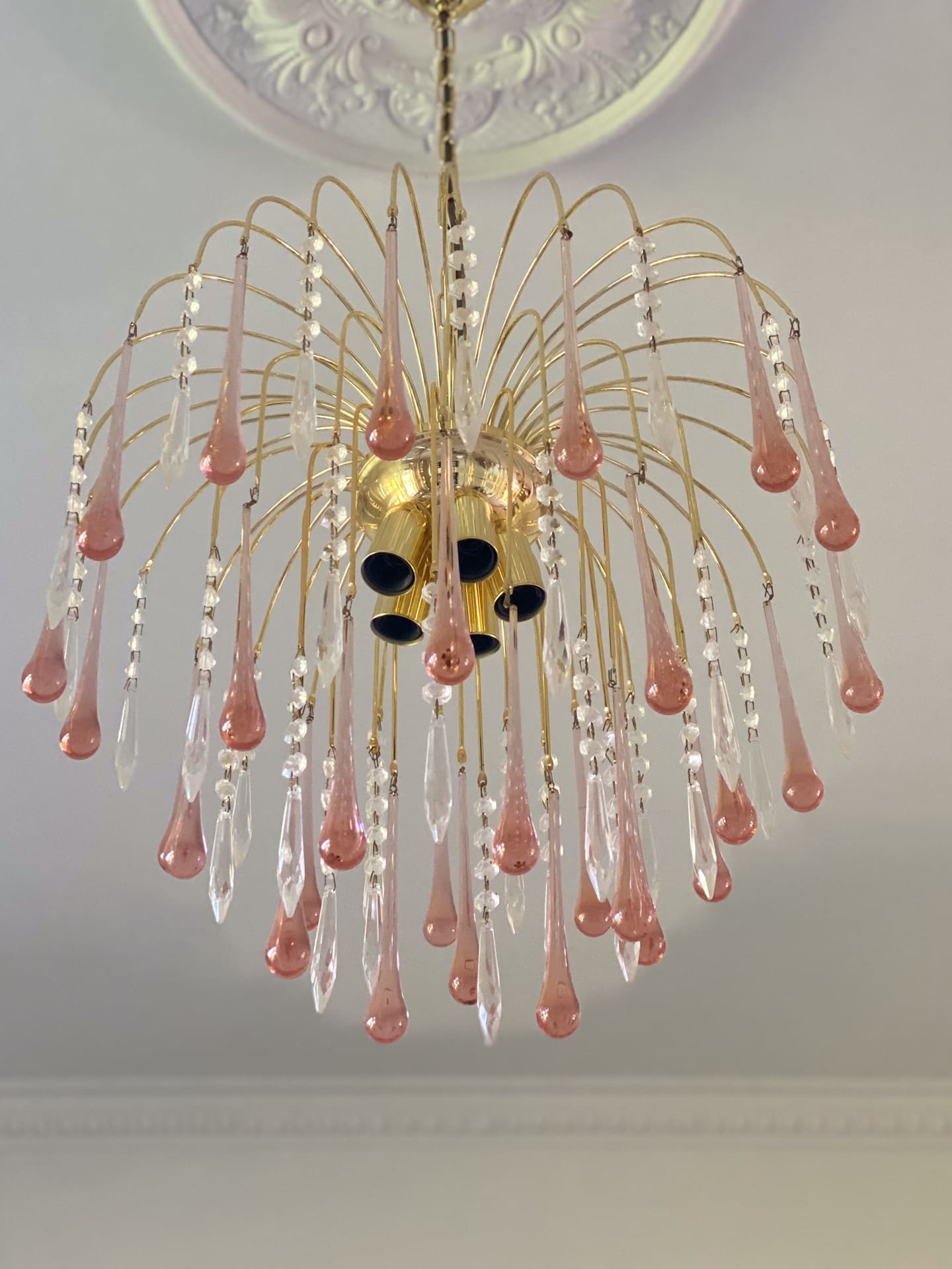 Vintage – Murano Teardrops Chandelier – 70s – Pink prisms - Joyfuzzy