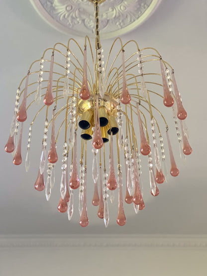 Vintage – Murano Teardrops Chandelier – 70s – Pink prisms - Joyfuzzy