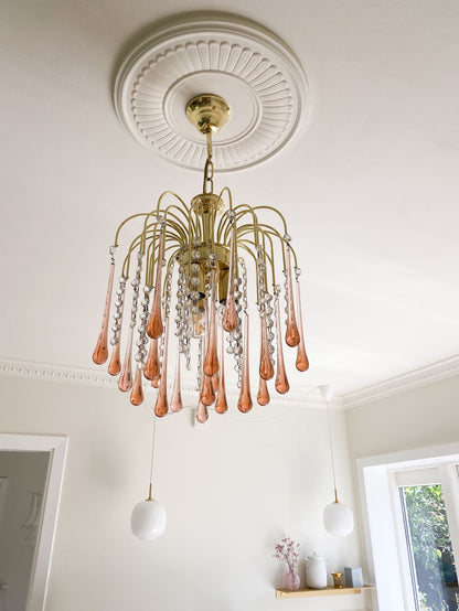 Vintage – Murano Teardrops Chandelier – 70s – Pink prisms - Joyfuzzy