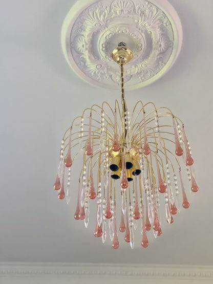 Vintage – Murano Teardrops Chandelier – 70s – Pink prisms - Joyfuzzy