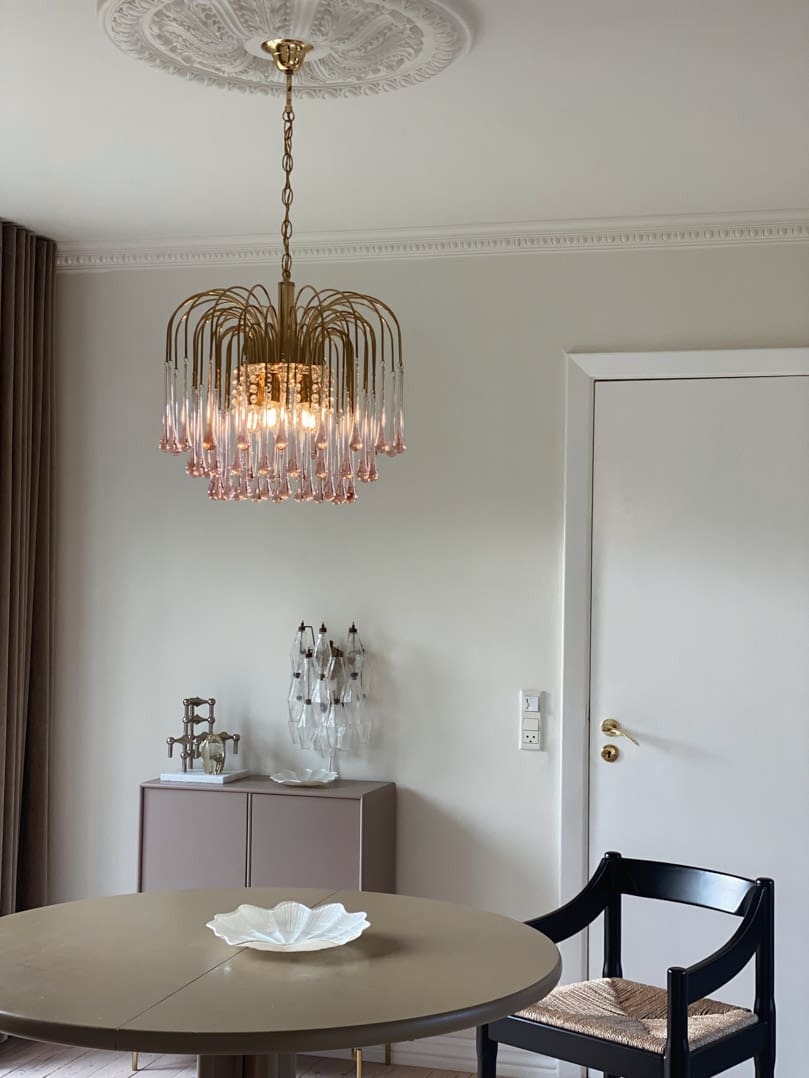 Vintage – Murano Teardrops Chandelier – 70s – Pink prisms - 47CM''DJoyfuzzy
