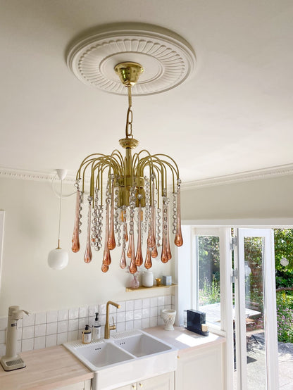 Vintage – Murano Teardrops Chandelier – 70s – Pink prisms - Joyfuzzy