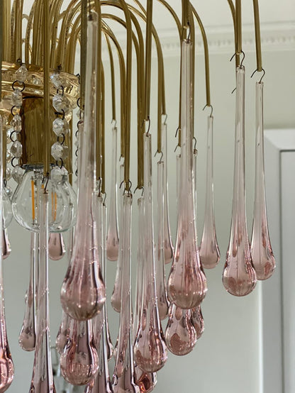 Vintage – Murano Teardrops Chandelier – 70s – Pink prisms - 47CM''DJoyfuzzy