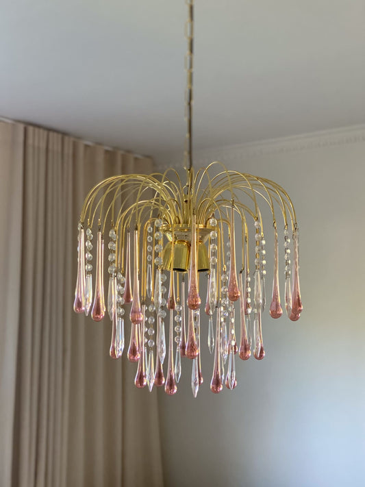 Vintage – Murano Teardrops Chandelier – 70s – Pink prisms - Joyfuzzy