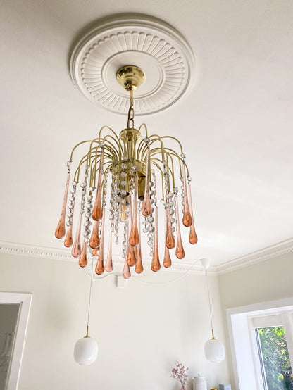 Vintage – Murano Teardrops Chandelier – 70s – Pink prisms - Joyfuzzy