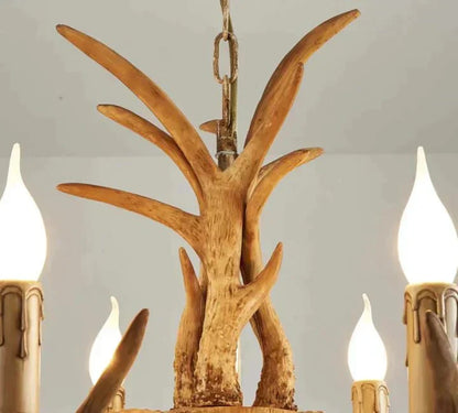 Vintage Rustic Resin Antler Candelabra Chandelier for Living Room / Restaurant / Cafe / Bar - Joyfuzzy