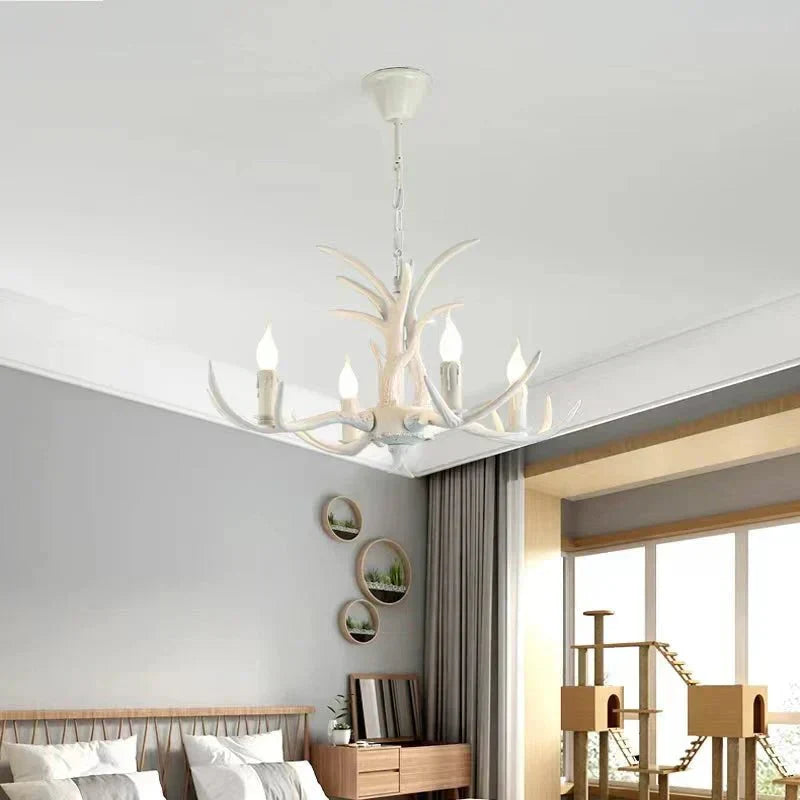 Vintage Rustic Resin Antler Candelabra Chandelier for Living Room / Restaurant / Cafe / Bar - Joyfuzzy