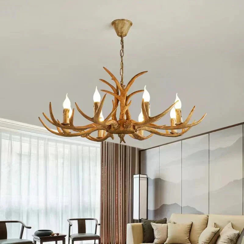 Vintage Rustic Resin Antler Candelabra Chandelier for Living Room / Restaurant / Cafe / Bar - Joyfuzzy