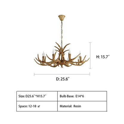 Vintage Rustic Resin Antler Candelabra Chandelier for Living Room / Restaurant / Cafe / Bar - Joyfuzzy