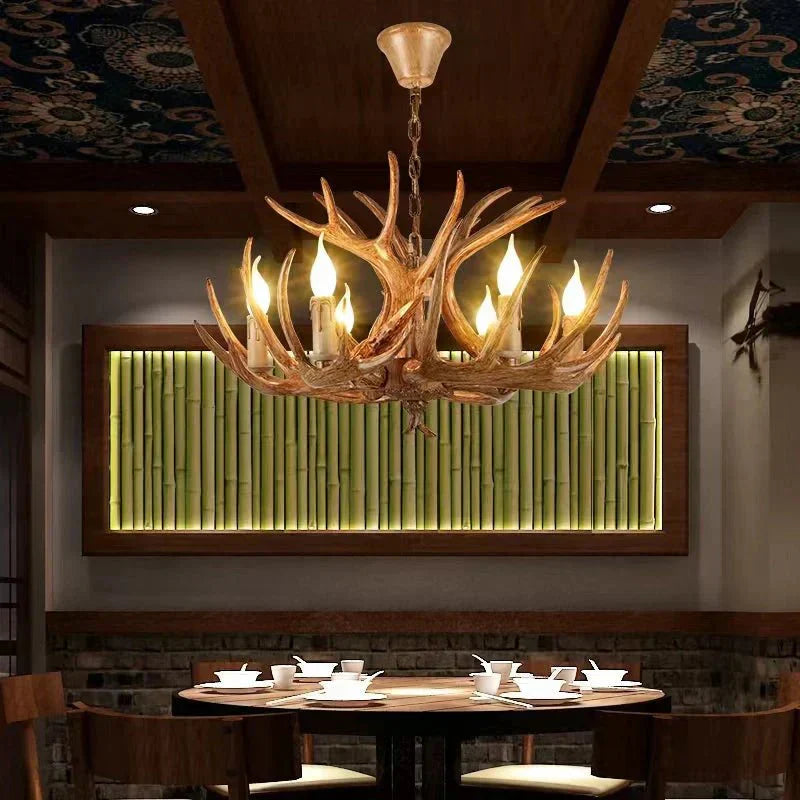 Vintage Rustic Resin Antler Candelabra Chandelier for Living Room / Restaurant / Cafe / Bar - Joyfuzzy