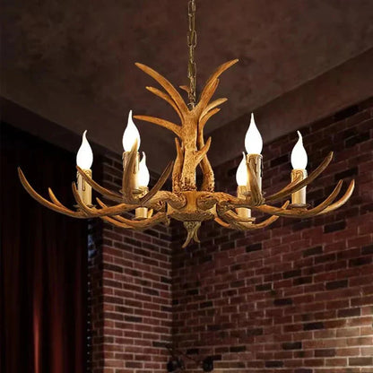 Vintage Rustic Resin Antler Candelabra Chandelier for Living Room / Restaurant / Cafe / Bar - Joyfuzzy