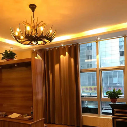 Vintage Rustic Resin Antler Candelabra Chandelier for Living Room / Restaurant / Cafe / Bar - Joyfuzzy