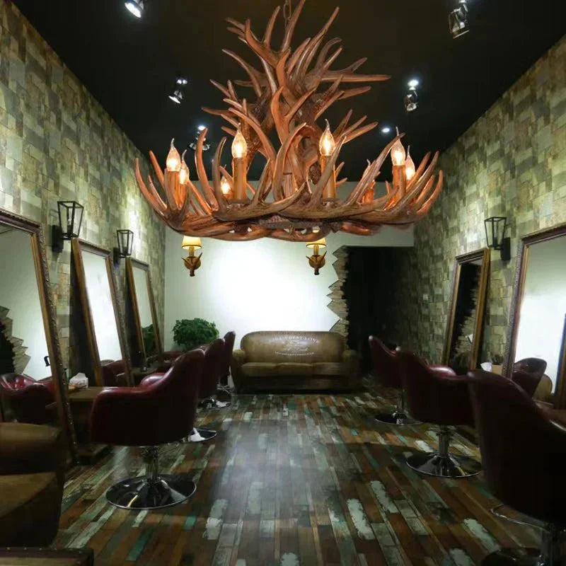 Vintage Rustic Resin Antler Candelabra Chandelier for Living Room / Restaurant / Cafe / Bar - Joyfuzzy