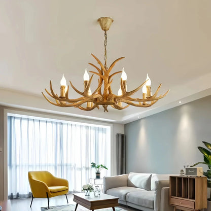Vintage Rustic Resin Antler Candelabra Chandelier for Living Room / Restaurant / Cafe / Bar - Joyfuzzy