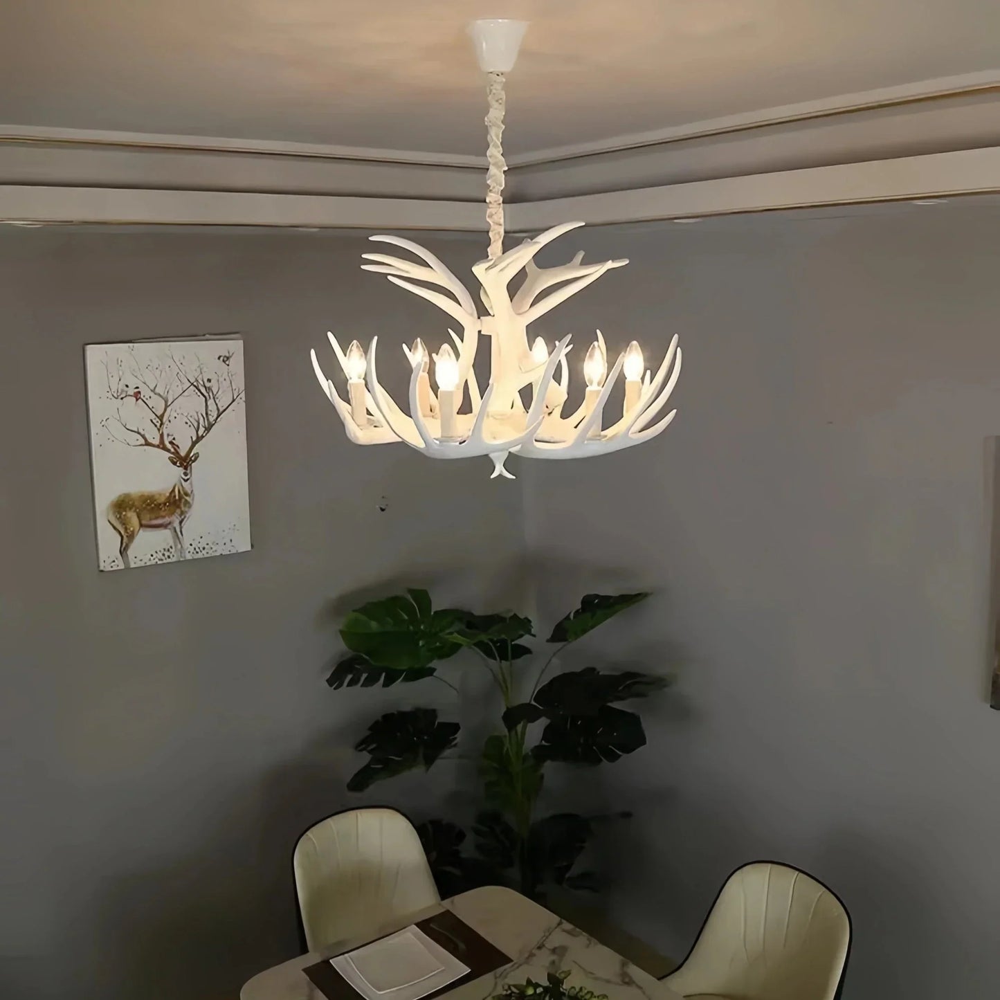 Vintage Rustic Resin Antler Candelabra Chandelier for Living Room / Restaurant / Cafe / Bar - Joyfuzzy