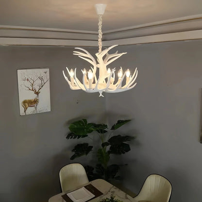 Vintage Rustic Resin Antler Candelabra Chandelier for Living Room / Restaurant / Cafe / Bar - Joyfuzzy