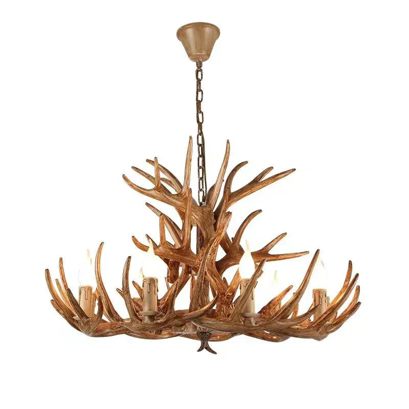 Vintage Rustic Resin Antler Candelabra Chandelier for Living Room / Restaurant / Cafe / Bar - Joyfuzzy