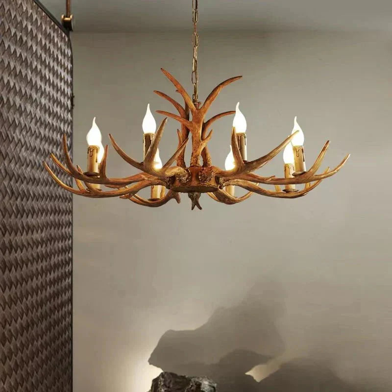 Vintage Rustic Resin Antler Candelabra Chandelier for Living Room / Restaurant / Cafe / Bar - Joyfuzzy