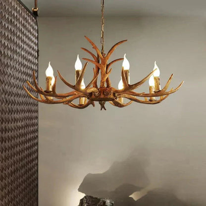 Vintage Rustic Resin Antler Candelabra Chandelier for Living Room / Restaurant / Cafe / Bar - Joyfuzzy