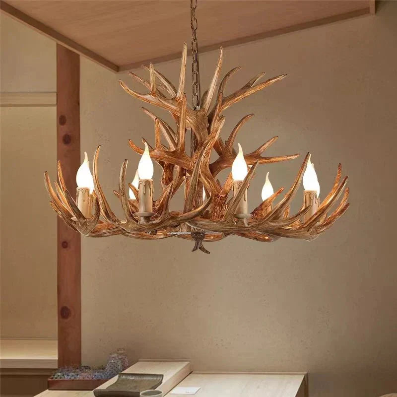 Vintage Rustic Resin Antler Candelabra Chandelier for Living Room / Restaurant / Cafe / Bar - Joyfuzzy