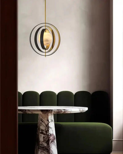 White Alabaster Round Ceiling Pendant Lamp - Gold & Bronze Rotatable Ring - Joyfuzzy