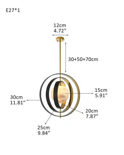 White Alabaster Round Ceiling Pendant Lamp - Gold & Bronze Rotatable Ring - Joyfuzzy