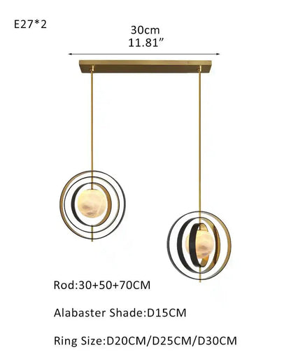 White Alabaster Round Ceiling Pendant Lamp - Gold & Bronze Rotatable Ring - Joyfuzzy