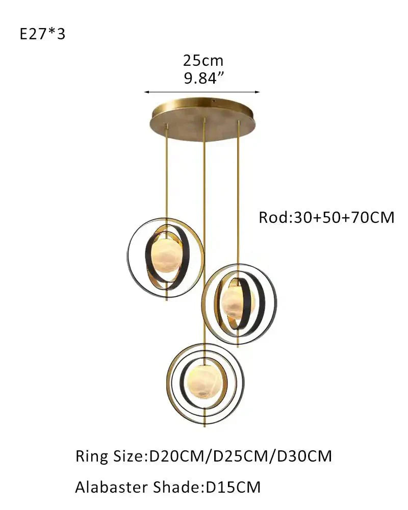 White Alabaster Round Ceiling Pendant Lamp - Gold & Bronze Rotatable Ring - Joyfuzzy