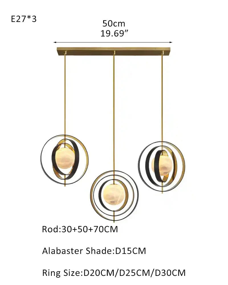 White Alabaster Round Ceiling Pendant Lamp - Gold & Bronze Rotatable Ring - Joyfuzzy