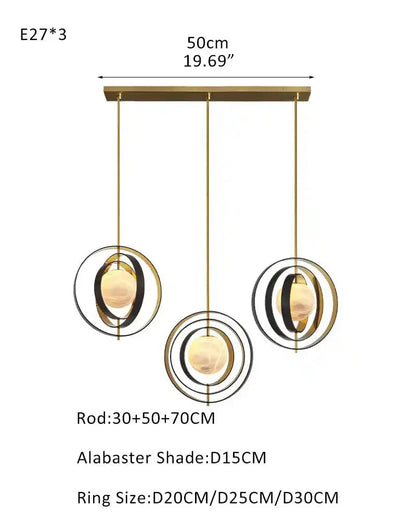 White Alabaster Round Ceiling Pendant Lamp - Gold & Bronze Rotatable Ring - Joyfuzzy
