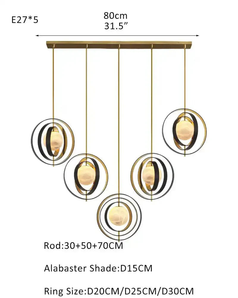 White Alabaster Round Ceiling Pendant Lamp - Gold & Bronze Rotatable Ring - Joyfuzzy