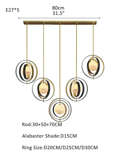 White Alabaster Round Ceiling Pendant Lamp - Gold & Bronze Rotatable Ring - Joyfuzzy