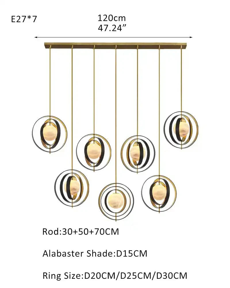 White Alabaster Round Ceiling Pendant Lamp - Gold & Bronze Rotatable Ring - Joyfuzzy