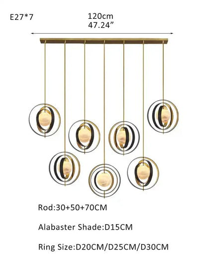 White Alabaster Round Ceiling Pendant Lamp - Gold & Bronze Rotatable Ring - Joyfuzzy