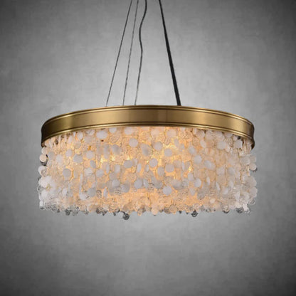 White Leaves Brass Framework Round Chandelier-