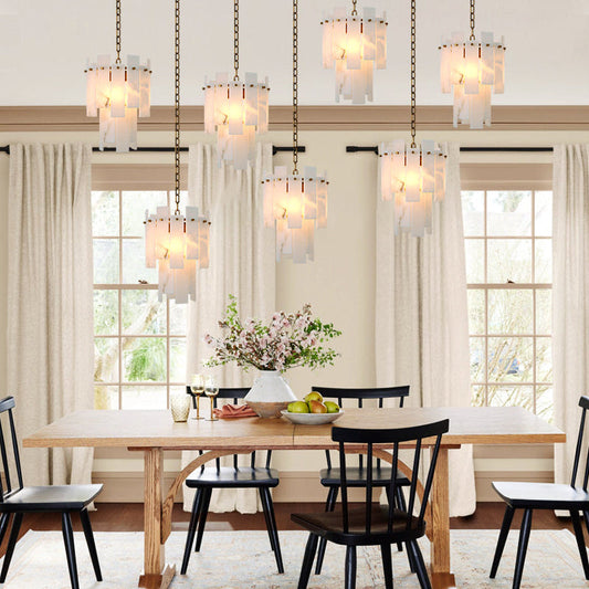 7-light 2-tier Alabaster marble Round Chandelier 13" with adjustable chain 150cm